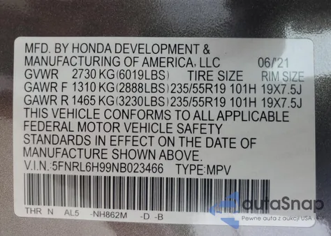 2022 Honda Odyssey Elite z USA, uszkodzony, nr VIN 5FNRL6H99NB023466